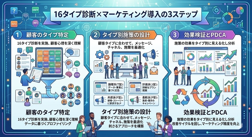 16タイプ診断×マーケティング導入の3ステップ